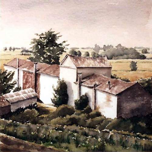 Gruppo case presso Papozze - cm.36x36 - 1995