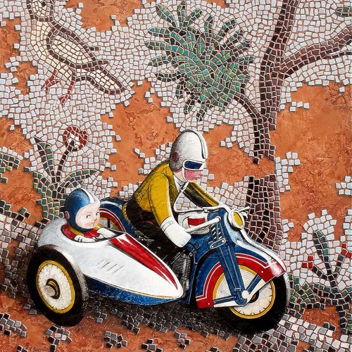Corsa nel mosaico - cm.60x70 - 2001